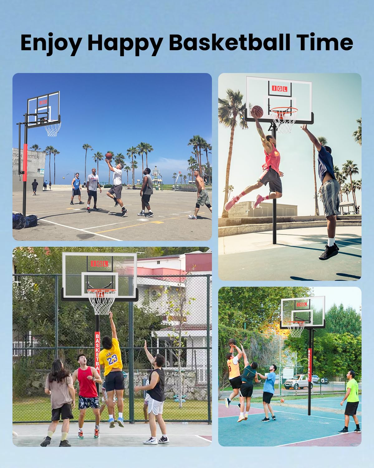 IGL In ground Basketball Hoops Outdoor, 10ft Height Adjustable Basketball Goal In ground with Shatterproof Backboard and Pro-Style Rim (52 inch Backboard)