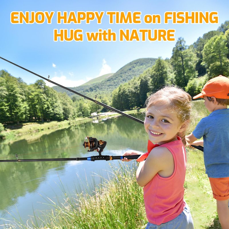 Kids Fishing Pole Set, Telescopic Fishing Rod and Reel Combo Kit for Kids/Youth, Fishing Pole for Beginners with Spincast Fish Reel, Fish Tackles, Fish Lures, Fish Lines 【Ambidextrous】
