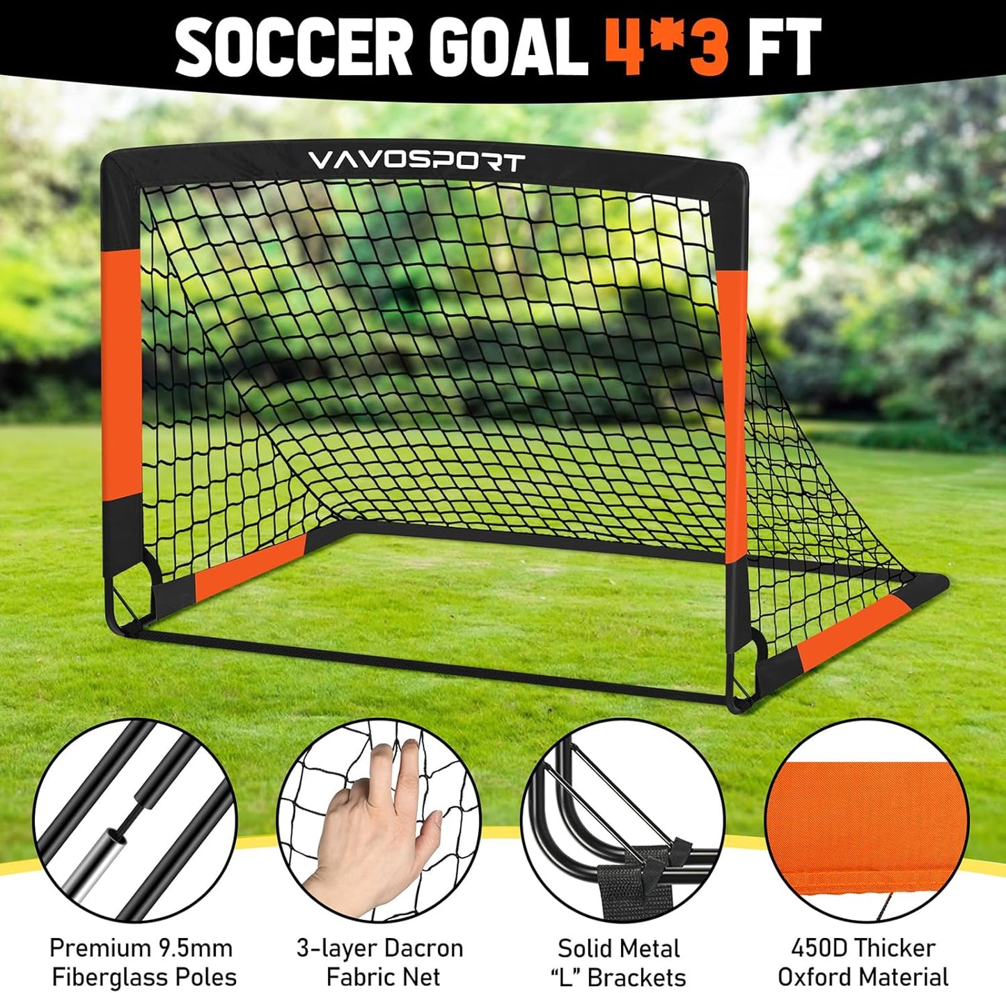 Kids Soccer Goals for Backyard Set, 2 of 4x3 / 6x4 ft Portable Soccer Goal Nets, Pop Up Mini Toddler Soccer Net Training Equipment & Ball, Cones for Ages 3-14, Outdoor Games Gifts for Youth