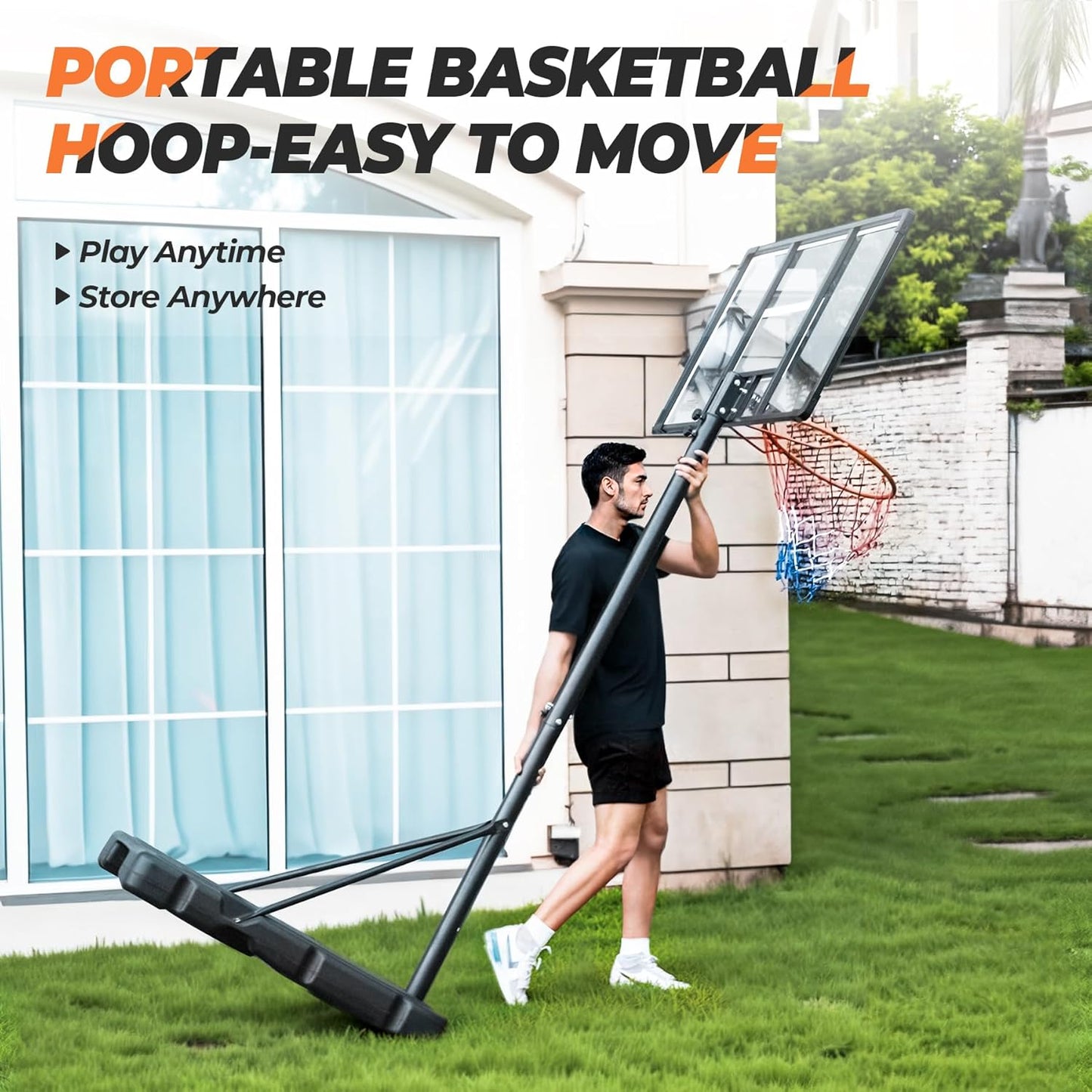 10 FT Portable Basketball Hoop with Adjustable Height for Adults Youth, Shatterproof Backboard, Stable Base, Easy Mobility, and Durable Design