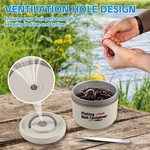 NVAAV Insulated Live Bait Container, Stainless Steel Live Bait Storage, Worm Bait Holder, Bait Storage Nightcrawler Box, Bait Bucket to Keep Bait Fresh and Alive (1PC-0.6L)