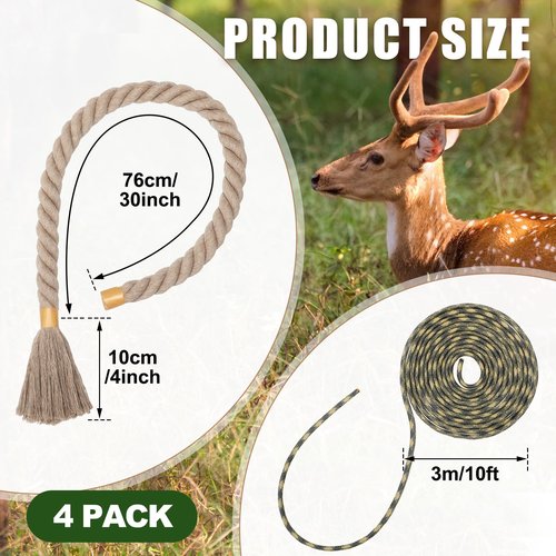 Yoojahow 4 Pack Hemp Scrape Rope 30 Inch Deer Scent Rope for Deer Hunting Mock Scrape Rope Rigid Hemp Rope Deer Hunting Accessories for Deer Hunting
