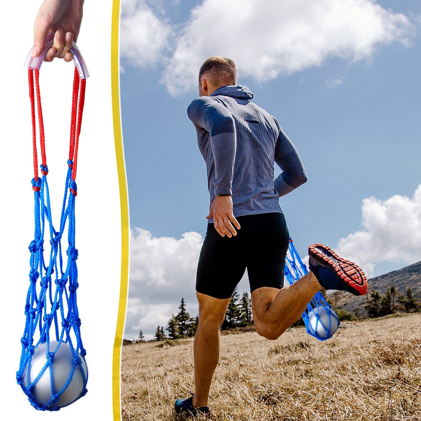 Riakrum 2 Pieces Shot Put Carrier Track and Field Equipment Net Shotput Bags for 8 lb Shot Put Ball Training Carry (Red and Blue)