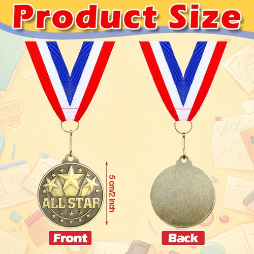 Quelay 60 Pcs Gold Award Medals with Neck Ribbons 2 Inch Winner Medals Awards Bulk Metal Trophy Award Prize Gift for Adult Competitions Education Tournaments Event(All Star)