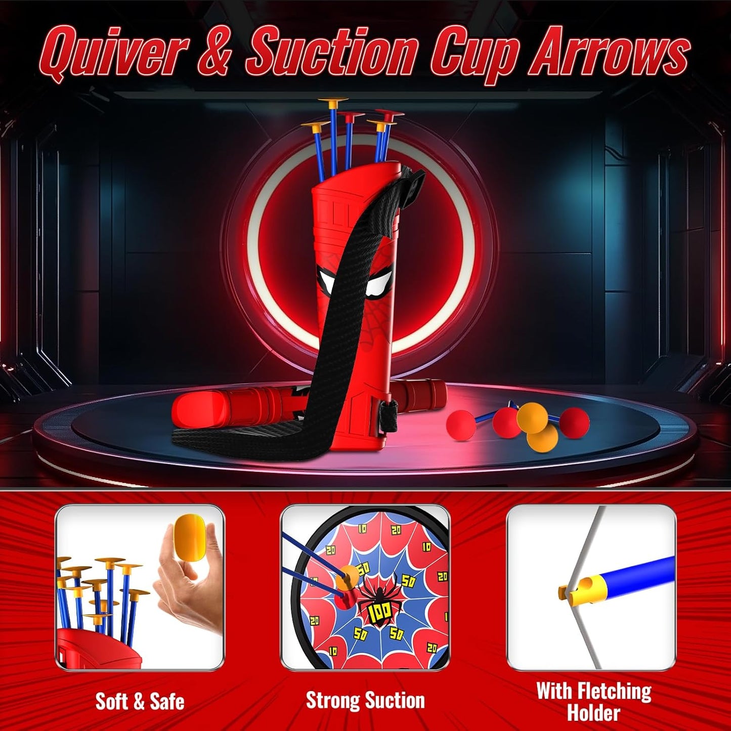 Kids Bow and Arrow Set, Led Light Up Bow and Arrow for Kids, Archery Set with Quiver & Web Target, 10 Suction Cup Arrows & Another 3 Target Cans, Outdoor Games for 4-6 8-12 Year Old Boys