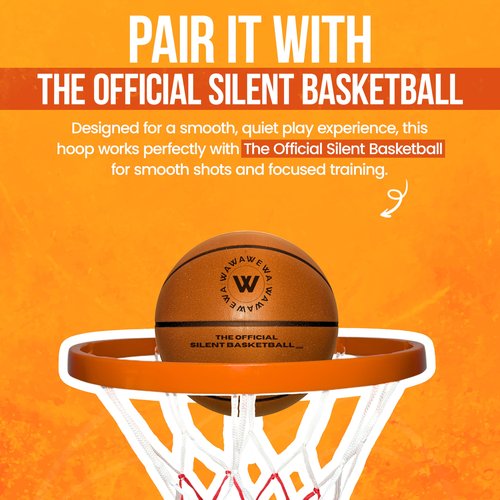 WAWAWEWA The Official Silent Basketball Hoop Indoor – Durable Plastic, Large Wall-Mounted Basketball Hoop with No-Noise Design + Adhesive & Screw Installation – for Use with Silent Basketball Only