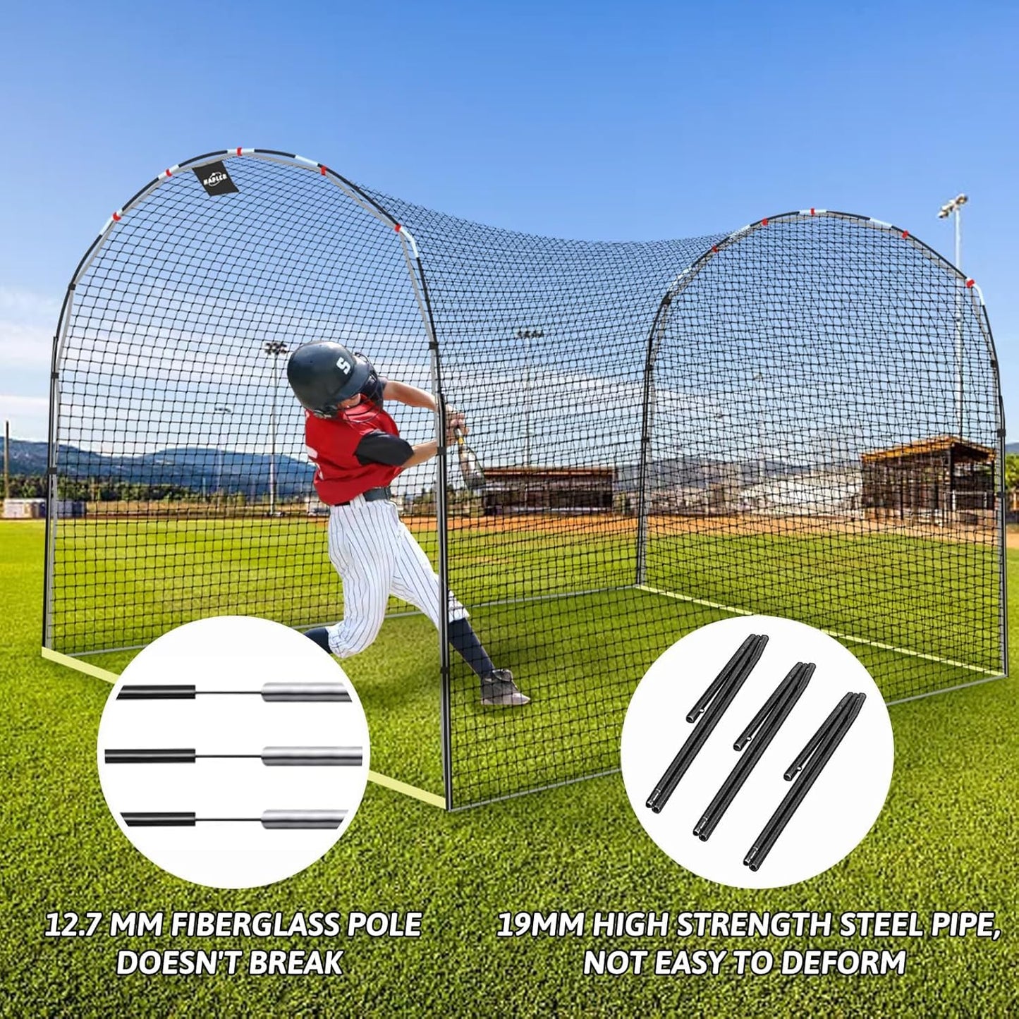 Kapler Baseball Batting Cage, 13ft x 10ft x 8ft Softball Batting Net Cage Backyard Training, with High Strength Steel Frame and Net, Great Outdoor Baseball Softball Training Cage Equipment