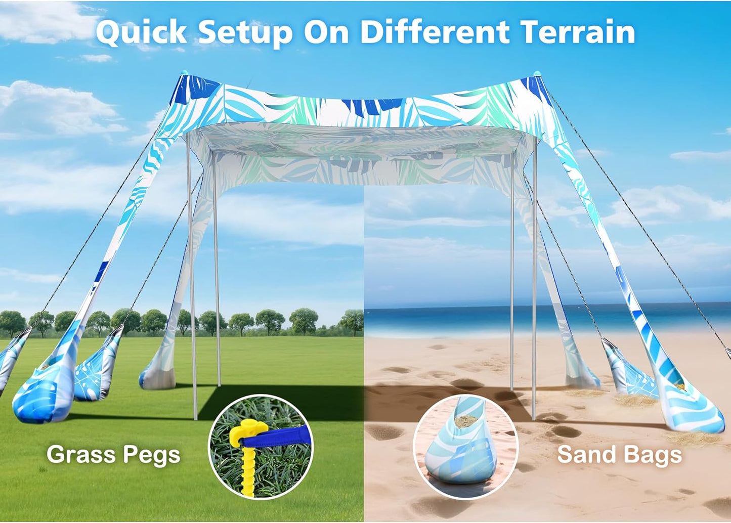 2PM SPORTS Beach Tent Canopy with UPF50+ UV Protection, Outdoor Large Beach Sun Shade Shelter for Family Picnic Camping Travel Shore Fishing, 8 Sandbags, Sand Shovel (Navy Blue, 10x10 FT)