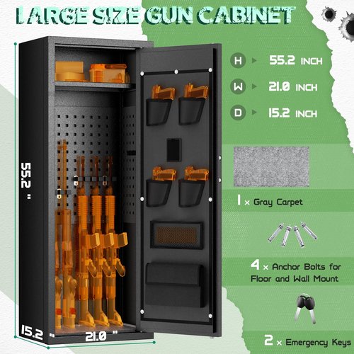 Oakcloud Fireproof Gun Safe for Rifles and Pistols; 10 Rifle Safe with 4 Pistol Pouches and Top Shelf; Gun Locker Cabinet with Password Access (Standard Edition)