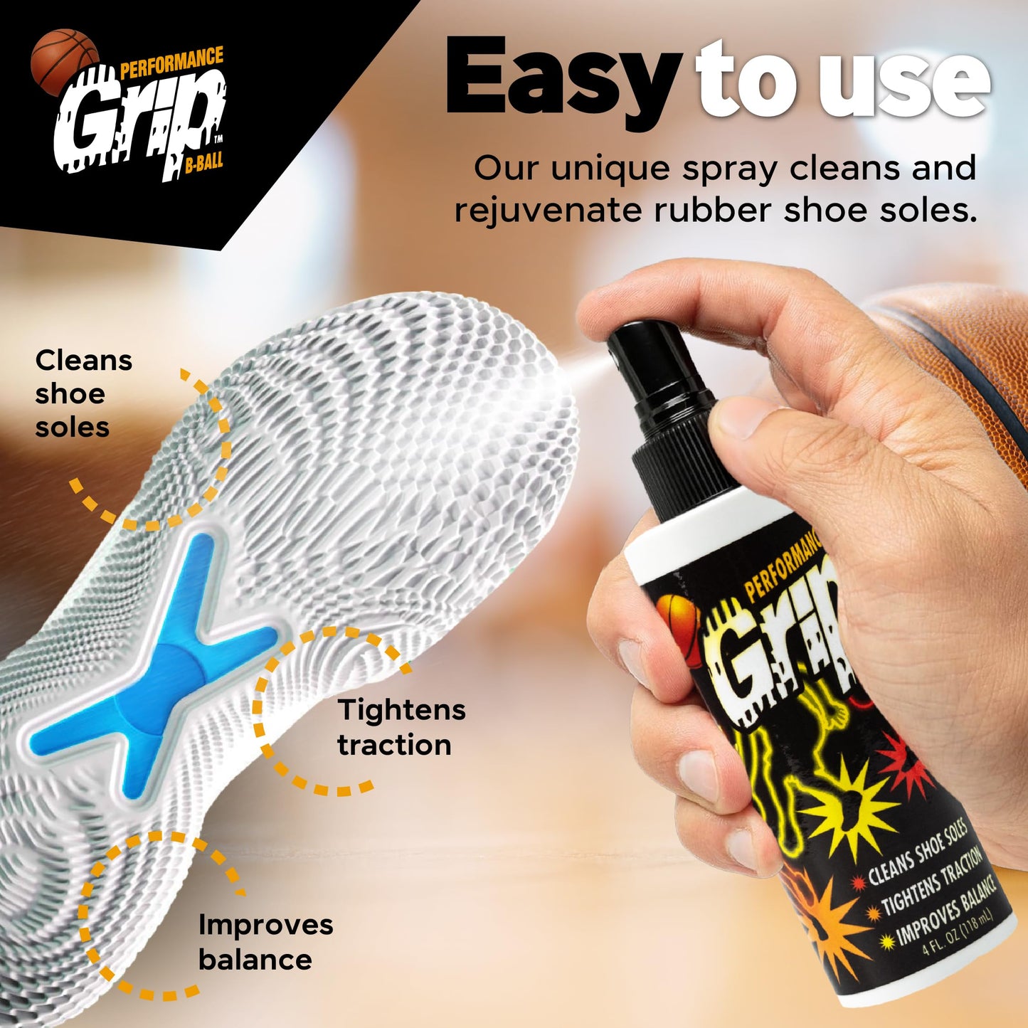 Performance Grip Basketball Shoe Spray 8 Oz – Grip Spray for Basketball Shoes Bottom – Non-Sticky Mist That Rejuvenates Soles & Boosts Traction