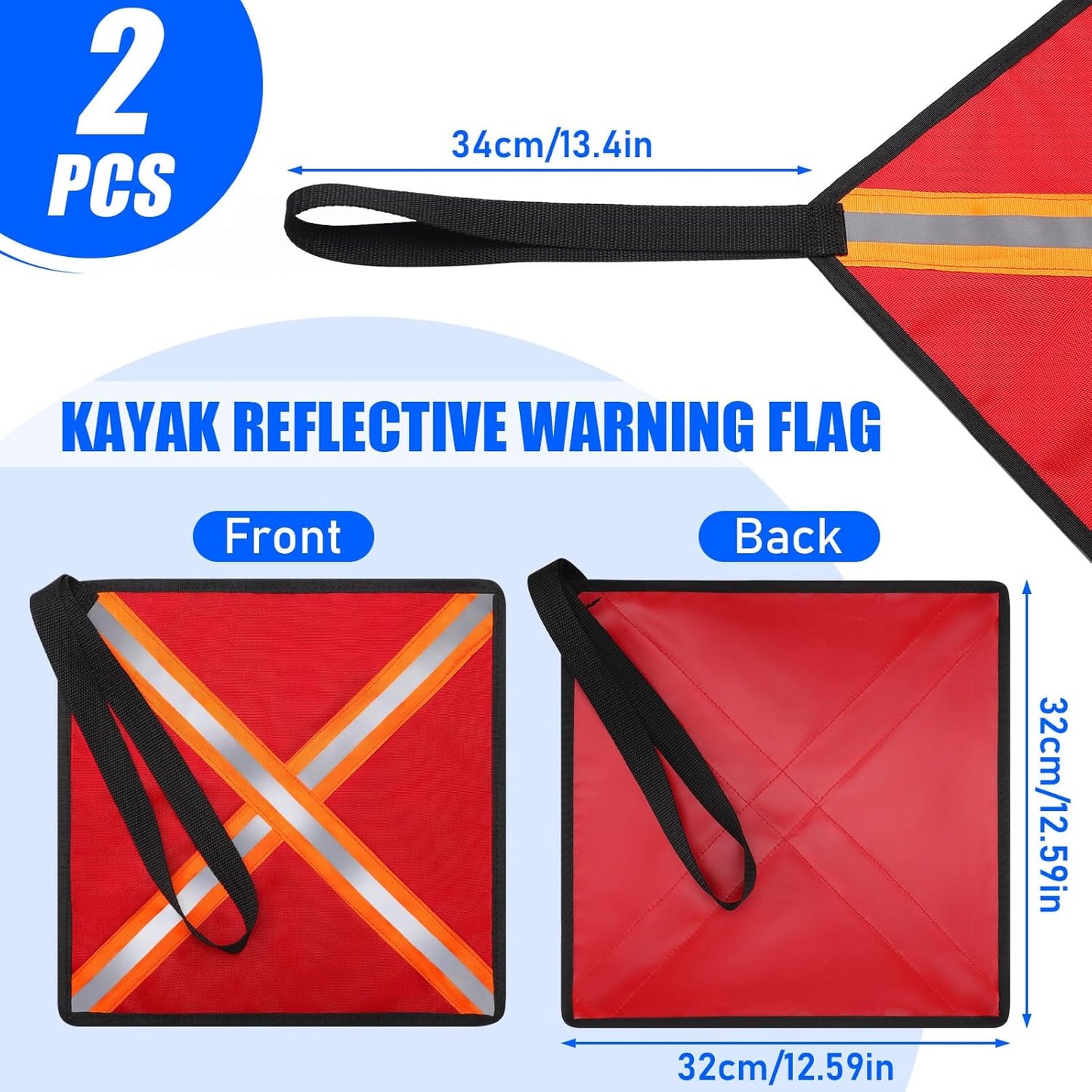 2PCS Kayak Flag, 13x13 in Red Flag for Truck Loads, High Visibility Reflective Safety Flags for Trucks Boat Kayak Canoe SUP Towing, Trailer Warning Flags Tear-Resistant Reinforced Edge, Weather Proof