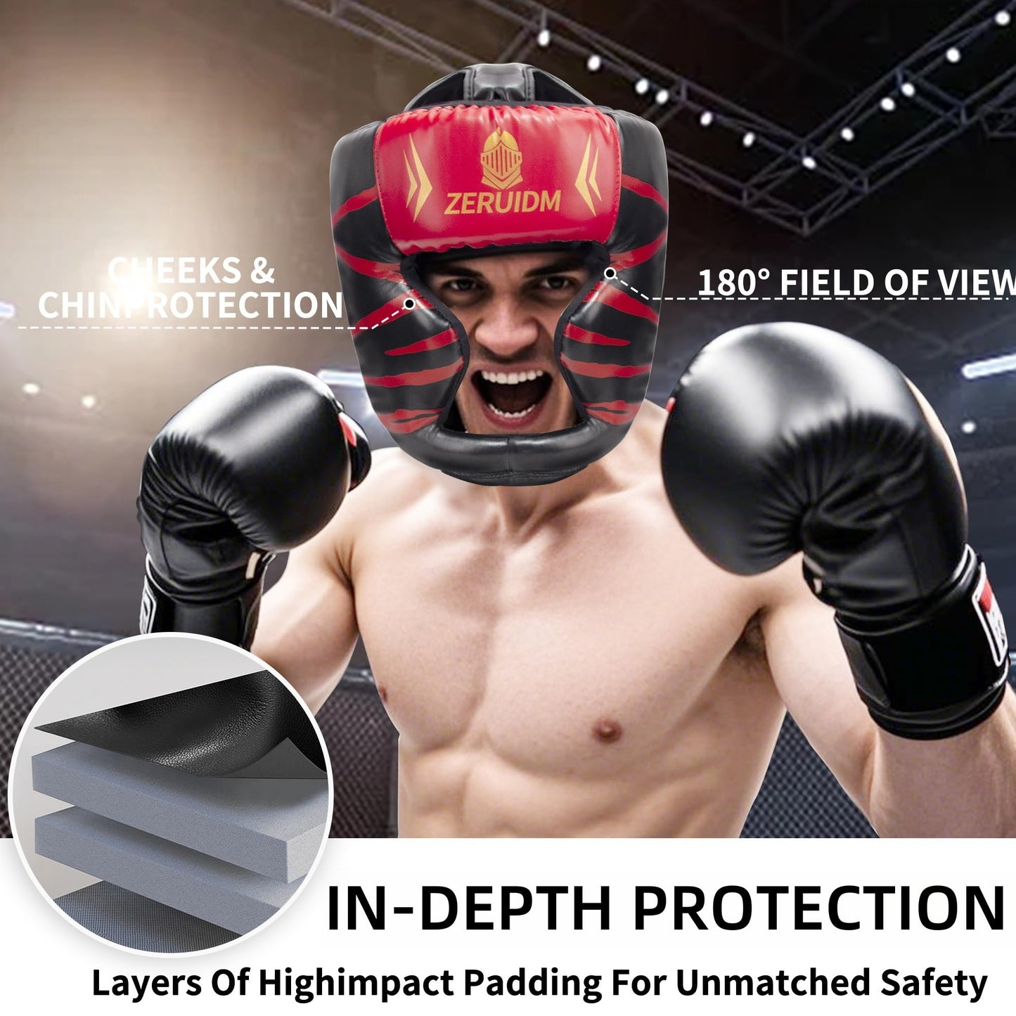 2 Pack Boxing Headgear for Adult Men Kids, Thickened Training Sparring Head Guard for MMA Kickboxing Muay Thai Equipment