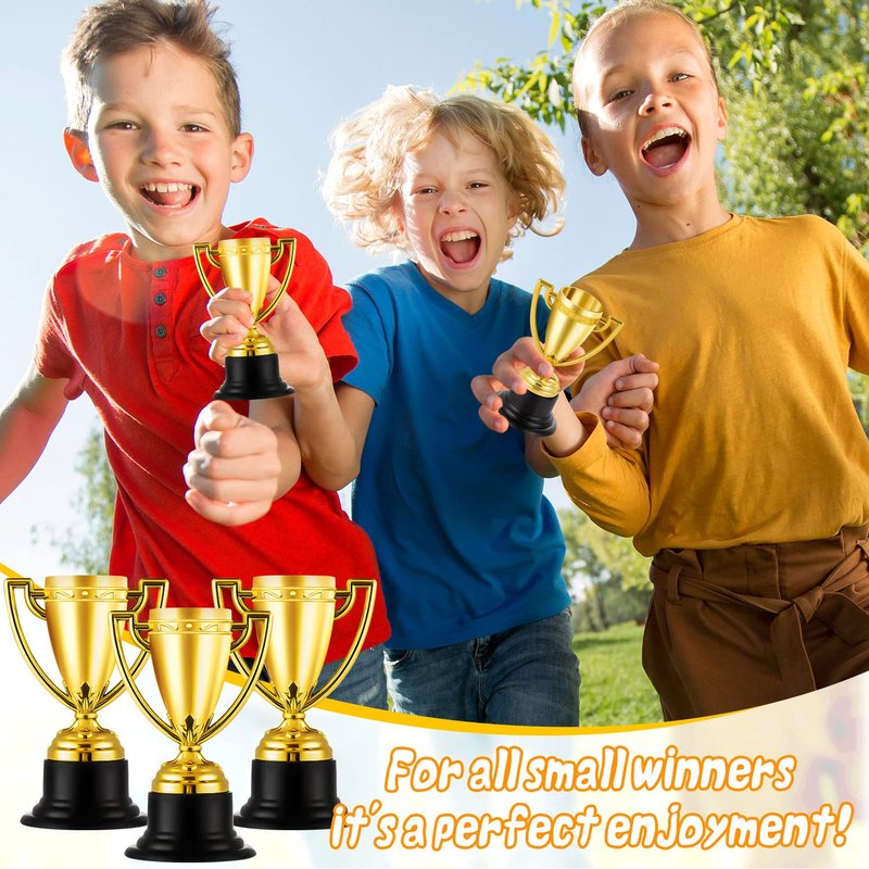 HFAYDZSW 48Pcs Mini Trophies, Plastic Trophies for Kids, Golden Award Trophy Cups for Classroom School Rewards, Sports Tournament Winning Prizes Party Favor