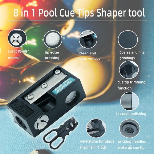 OMTRS 38PCS Pool Cue Tips Replacement Kit, 13mm Pool Stick Tips Replacement Kit with 8 in 1 Cue Tips Shaper Tools, Pool Cue Replacement Tips Repair Kit Billiard Pool Accessories