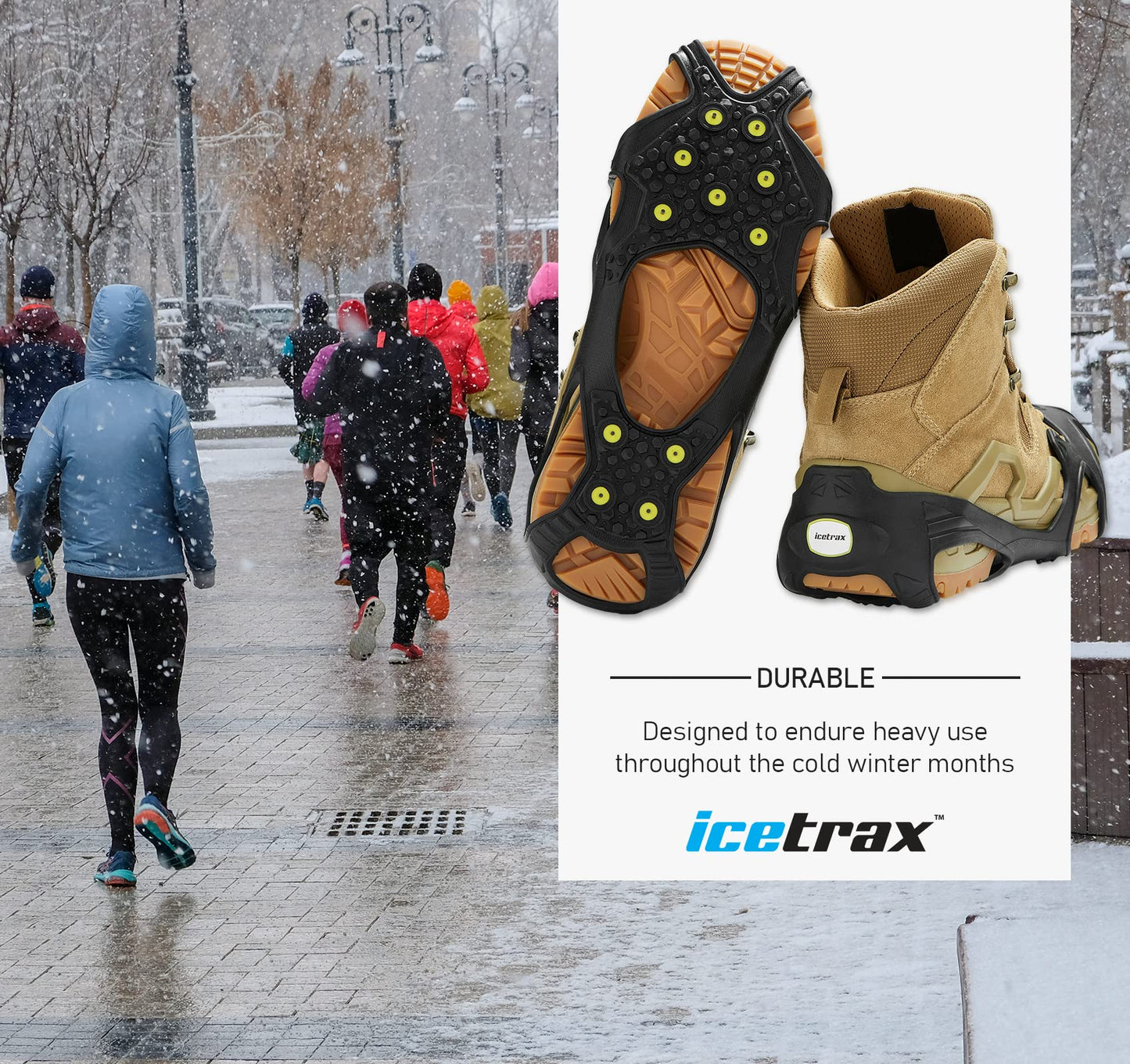 ICETRAX Pro Tungsten Grip Winter Ice Cleats for Shoes and Boots - Snow and Ice Grips, StayON Toe, Reflective Heel