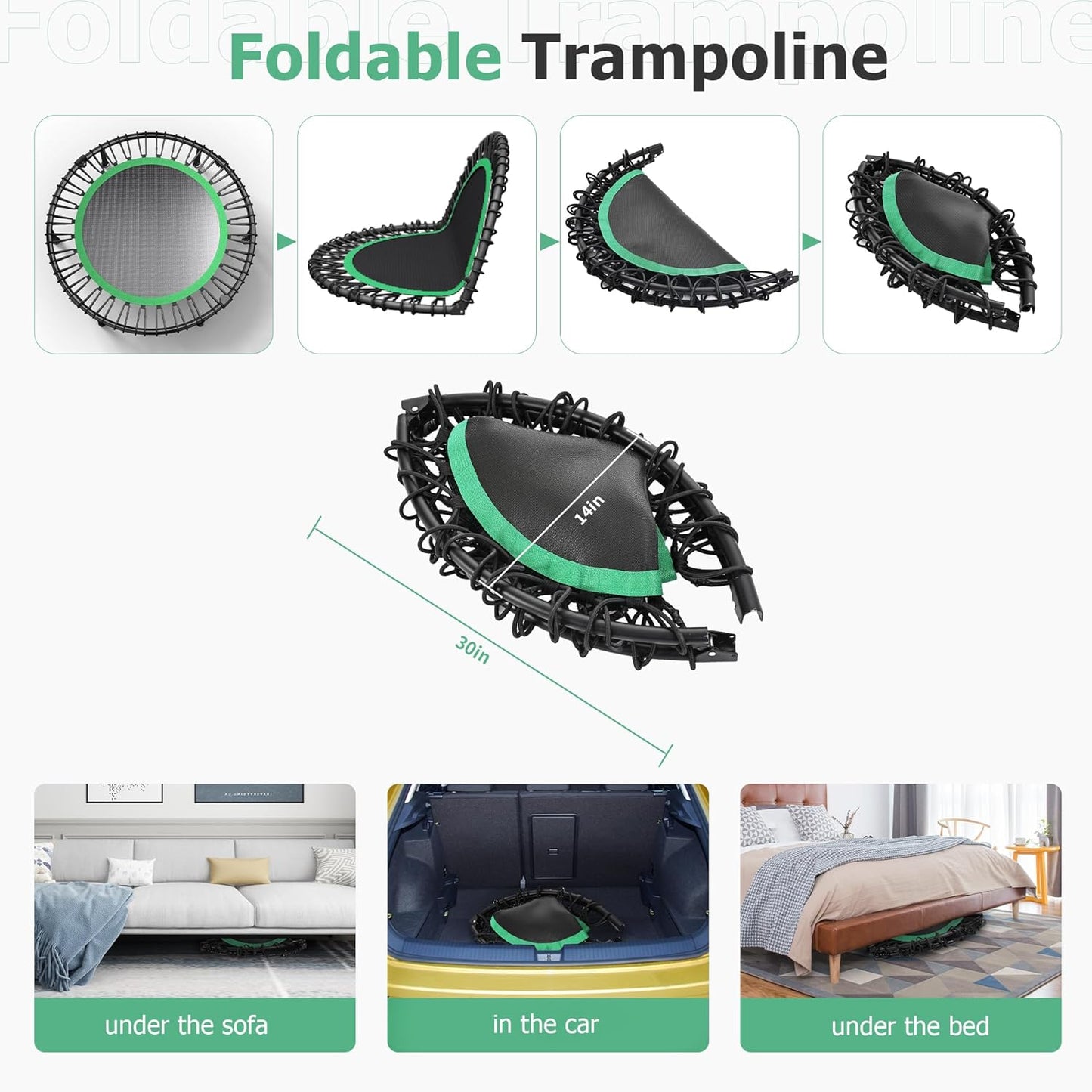 HYD-Parts 40"/48“ Rebounder Trampoline for Adults with Bungee Cords, Portable Fitness Exercise Mini Trampoline, Small Rebounder Indoor/Outdoor, Quiet Workout Equipment, 450lbs/550lbs