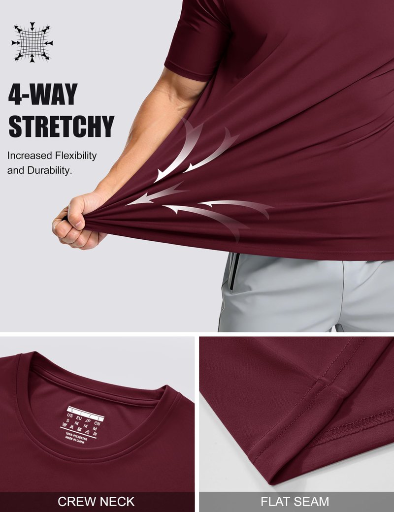 MAGCOMSEN Short Sleeve T Shirt Men UV Protection Moisture Wicking T Shirts Quick Dry Active Shirts Crew Neck Wine