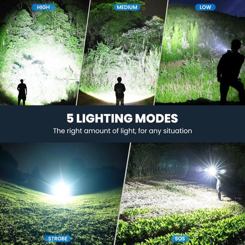 ALSTU 990,000 High Lumens Rechargeable Flashlights - 3 Pack Bright LED Flash Light for Home, 5 Modes Handheld Flashlight for Camping Emergencies