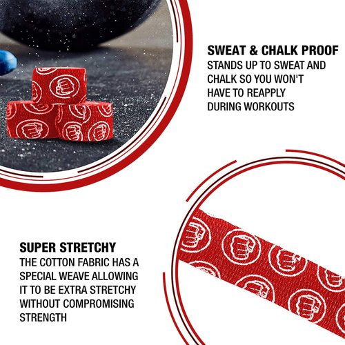 WOD Nation Athletic Weightlifting Hook Grip Tape - 3-Pack (3 Rolls, 23 ft Each) - Red - Stretchy Thumb Tape & Wrist Support - Sweat & Chalk Resistant - for Powerlifting & Gym