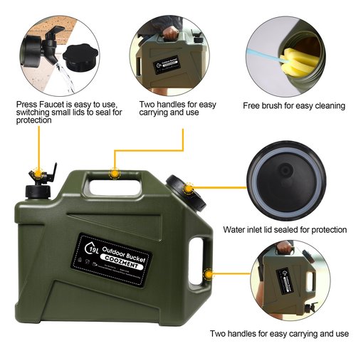 COOZMENT 5 Gallon (19L) Portable Water Containers with Spigot, BPA Free Water Jug, Military Green Water Tank, Multifunction Water Storage Containers for Camping Outdoor Hiking,Emergency Stroage