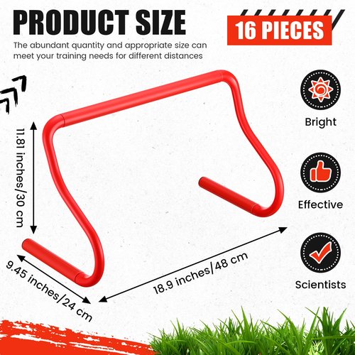 Seenelling 16 Pcs 12" Speed Agility Training Hurdles Large Size Detachable Agility Hurdles Hurdles Training Equipment Set for Athletes Soccer Basketball(Red)