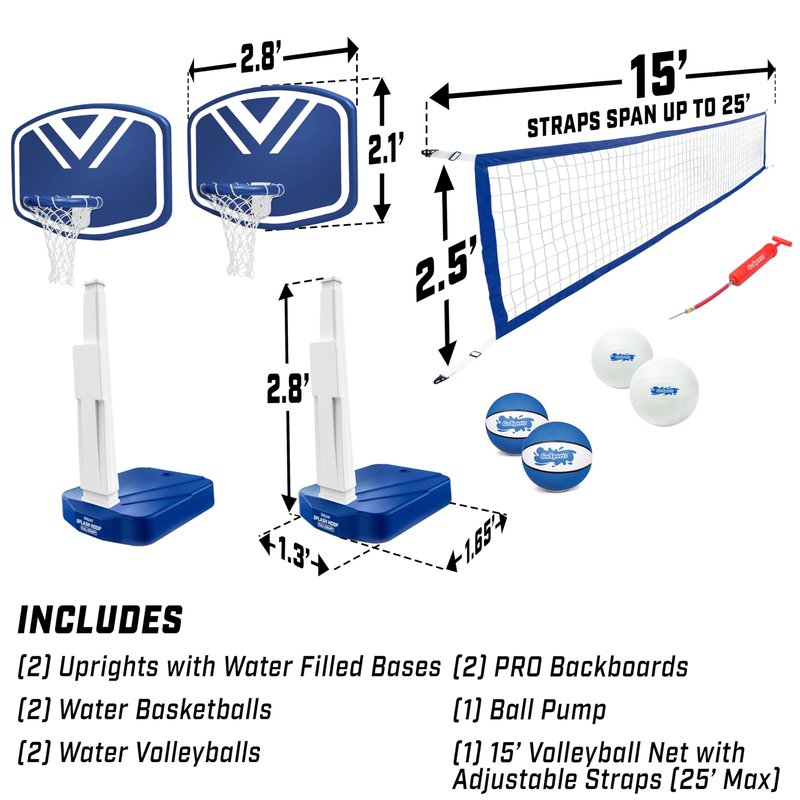 GoSports Splash Hoop 2-in-1 Full Court Pool Basketball & Volleyball Game Set