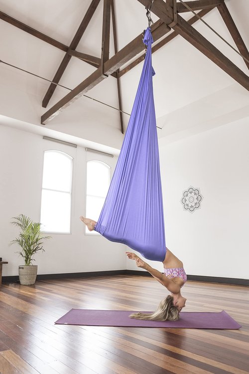 PINC Active Silk Aerial Yoga Swing & Hammock Kit for Improved Yoga Inversions, Flexibility & Core Strength - Lilac