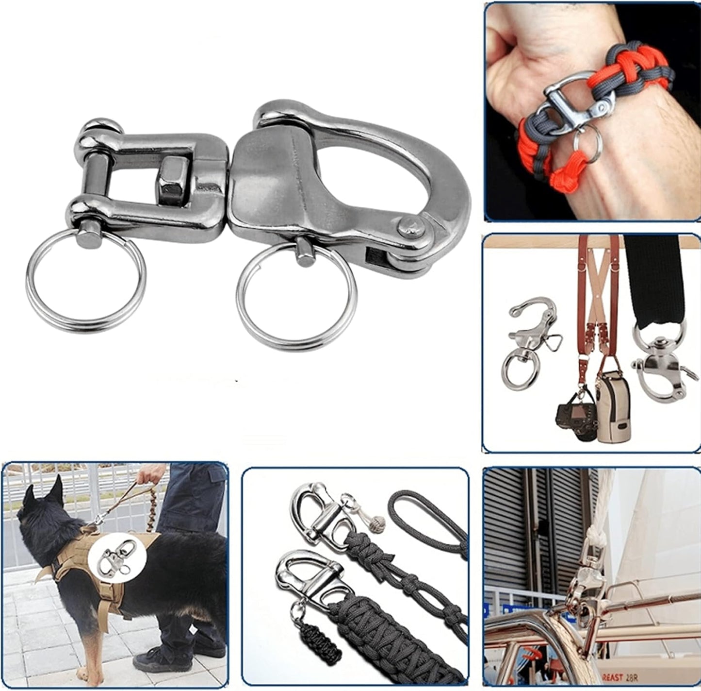 2Pcs Marine Swivel Snap Shackle, 316 Stainless Steel Quick Release Diving Clips Swivel Snap Hook for Sailboat Spinnaker Halyard Yacht