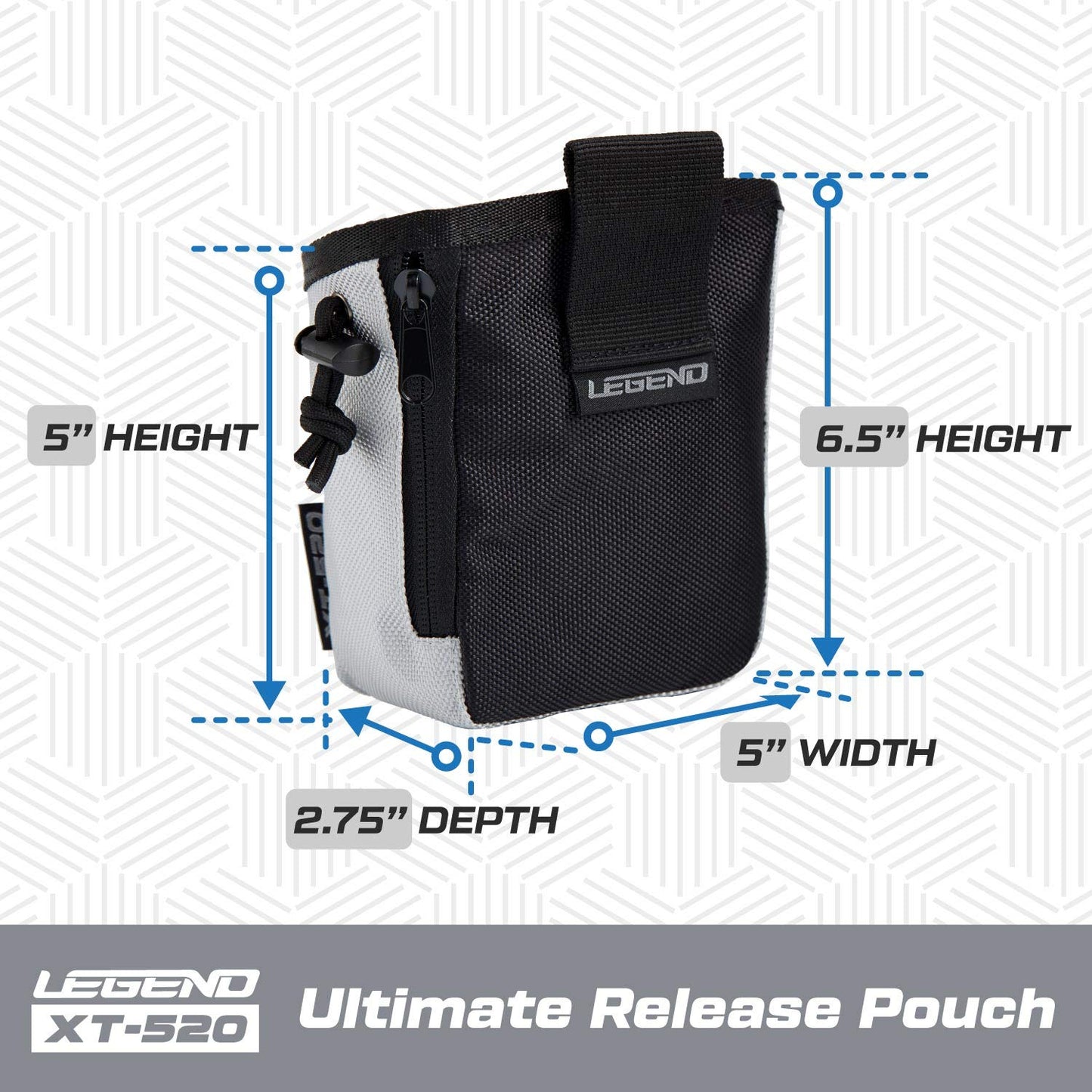 LEGEND XT520 Quick Release Pouch & Finger Tab Bag - Interior Divider for Better Organization & Storage of Release Aids - Attaches to Standard 2" Belt - Quick Drawstring Closure (Grey)