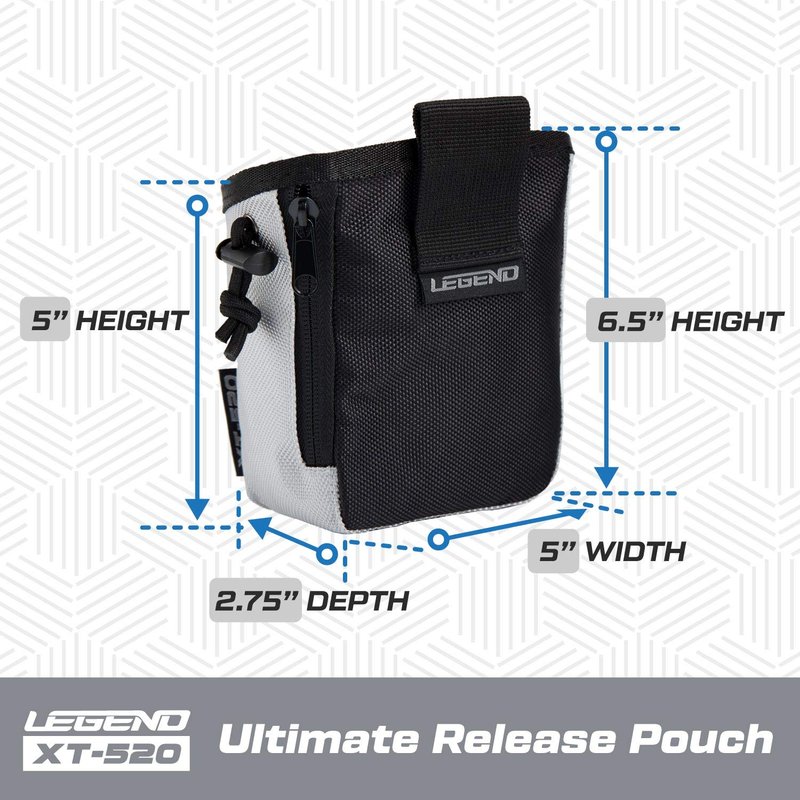 LEGEND XT520 Quick Release Pouch & Finger Tab Bag - Interior Divider for Better Organization & Storage of Release Aids - Attaches to Standard 2" Belt - Quick Drawstring Closure (Grey)