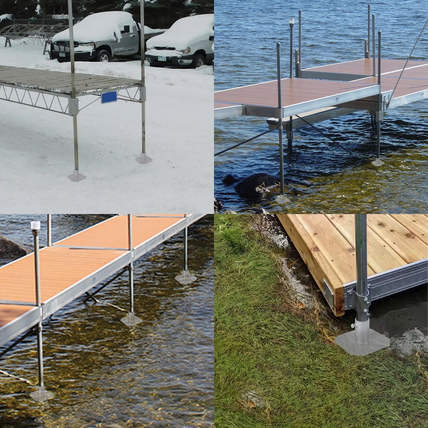 2 Pack Stationary Dock Bottom Pad,Stationary Dock Base Plate,Floating Dock Brackets Hardware for Foot Post Pipe Pole Leg,Support and Hold Docks & Prevent Sinking into Mud