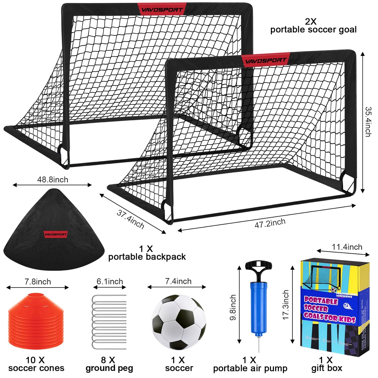 Kids Soccer Goals for Backyard Set - 2 of 4' x 3' Portable Soccer Goal Training Equipment, Pop Up Toddler Soccer Net with Soccer Ball, Soccer Set for Kids and Youth Outdoor Games, Sports, Play