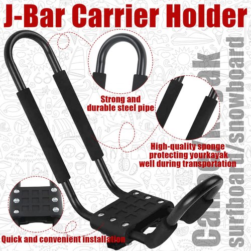 1 Pair Kayak Roof Rack Heavy Duty J-Bar Car Roof Rack Suitable for Canoe SUV Cars Truck Surf Ski Car Top Mount Racks for Trip