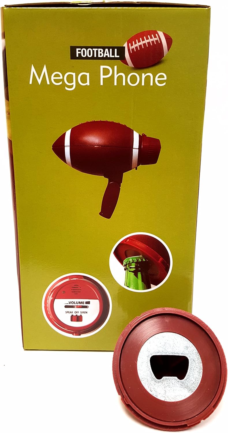 'Barwench Games' Football Shaped Megaphone with Voice, Siren and Built in Bottle Opener!