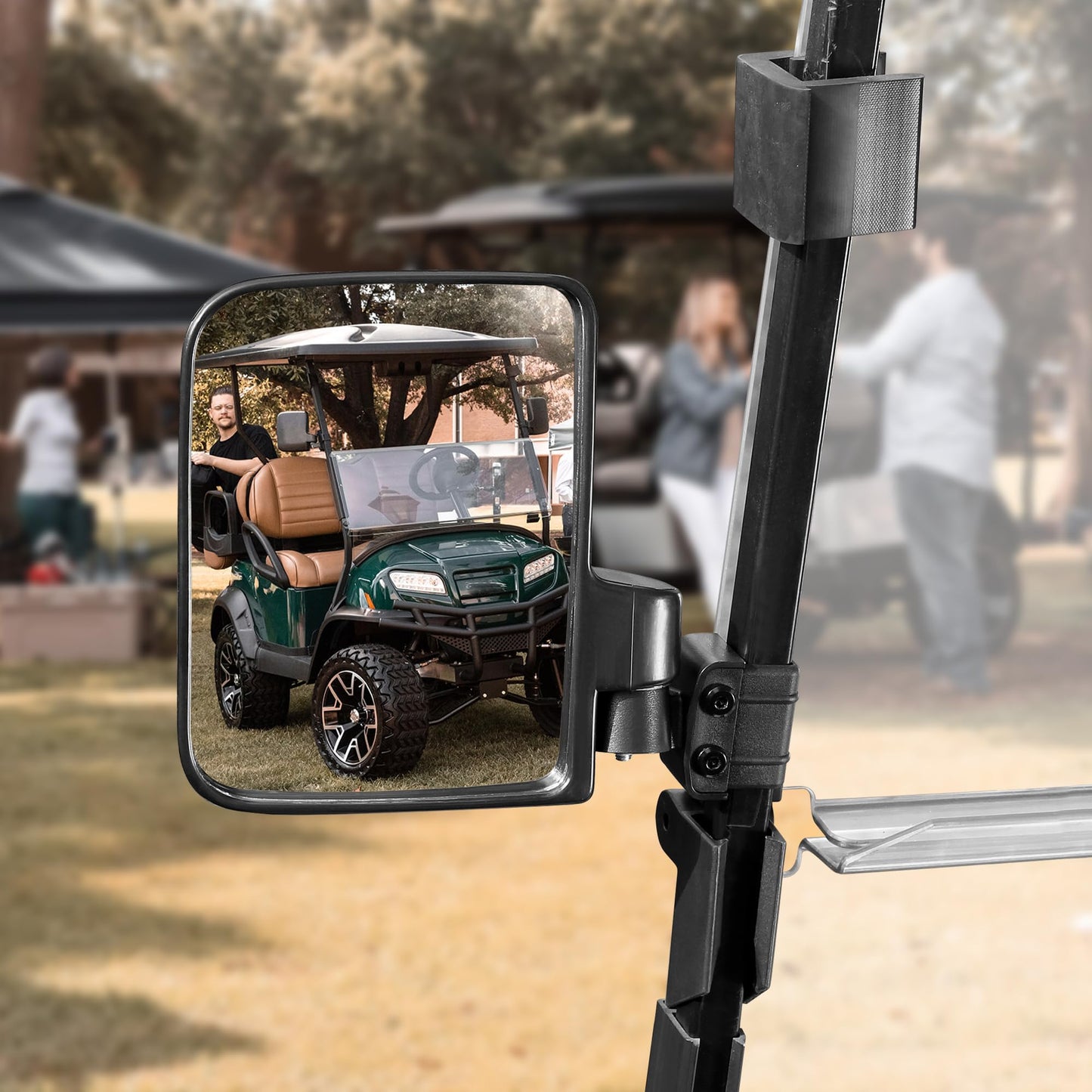 10L0L Golf Cart Mirror, No Drilling Extra Large Side View Mirror Universal for Yamaha, Club Car, EZGO, Folding Side Rear View Mirrors Adjustable 180 Degree (Black Clips)