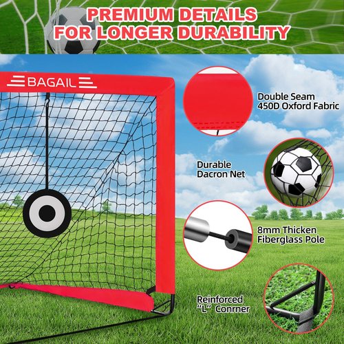 BAGAIL Soccer Goal, 4x3 FT Soccer Practice Net with Goal, Pop Up Soccer Goal for Backyard, Portable Training Equipment with Carry Bag, Fun Soccer Game Indoor and Outdoor - Red, 2 Set