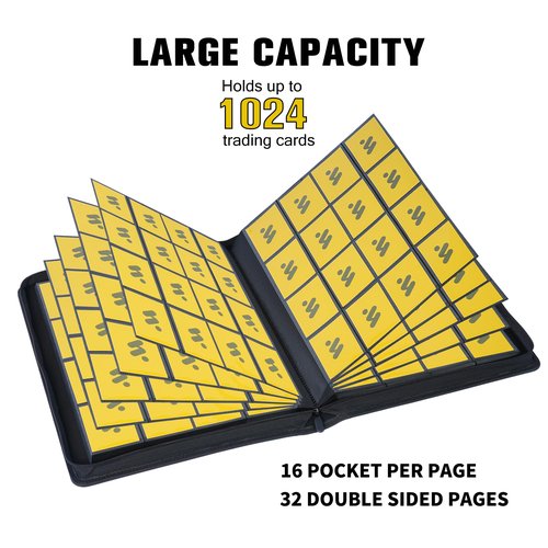 MORABTO Premium 1000+ Pockets Card Binder,16 Pockets Trading Card Binder Ringless Side Loading Trading Card Album Folder for TCG -Black