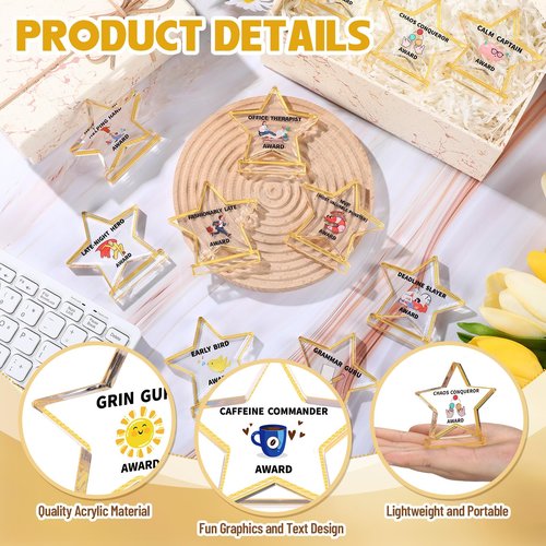Cinnvoice 25 Pcs Funny Appreciation Awards Gifts Bulk Clear Acrylic Thank You Trophies Reward Plaque Motivational Small Employee Appreciation Gifts for Team Office Coworker Recognition(Star)
