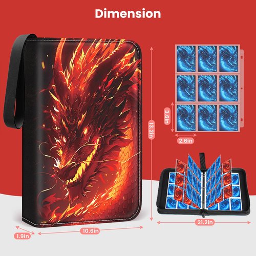 Winsing Card Binders 9 Pocket with 900 Pockets,Premium Zipper Case with 50 Removable Pages, Trading Folder,Album Sleeves Holder Sheets for Game and Sports Cards,Gifts for Boys and Girls,Red