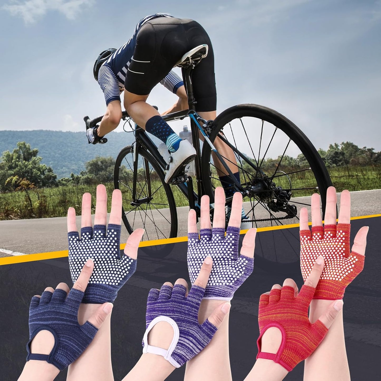 3 Pairs Silicone Yoga Gloves for Women Non Slip Fingerless Pilates Gloves for Gym Exercise Workout Weight Training Mitten One Size Fits Most Women Men