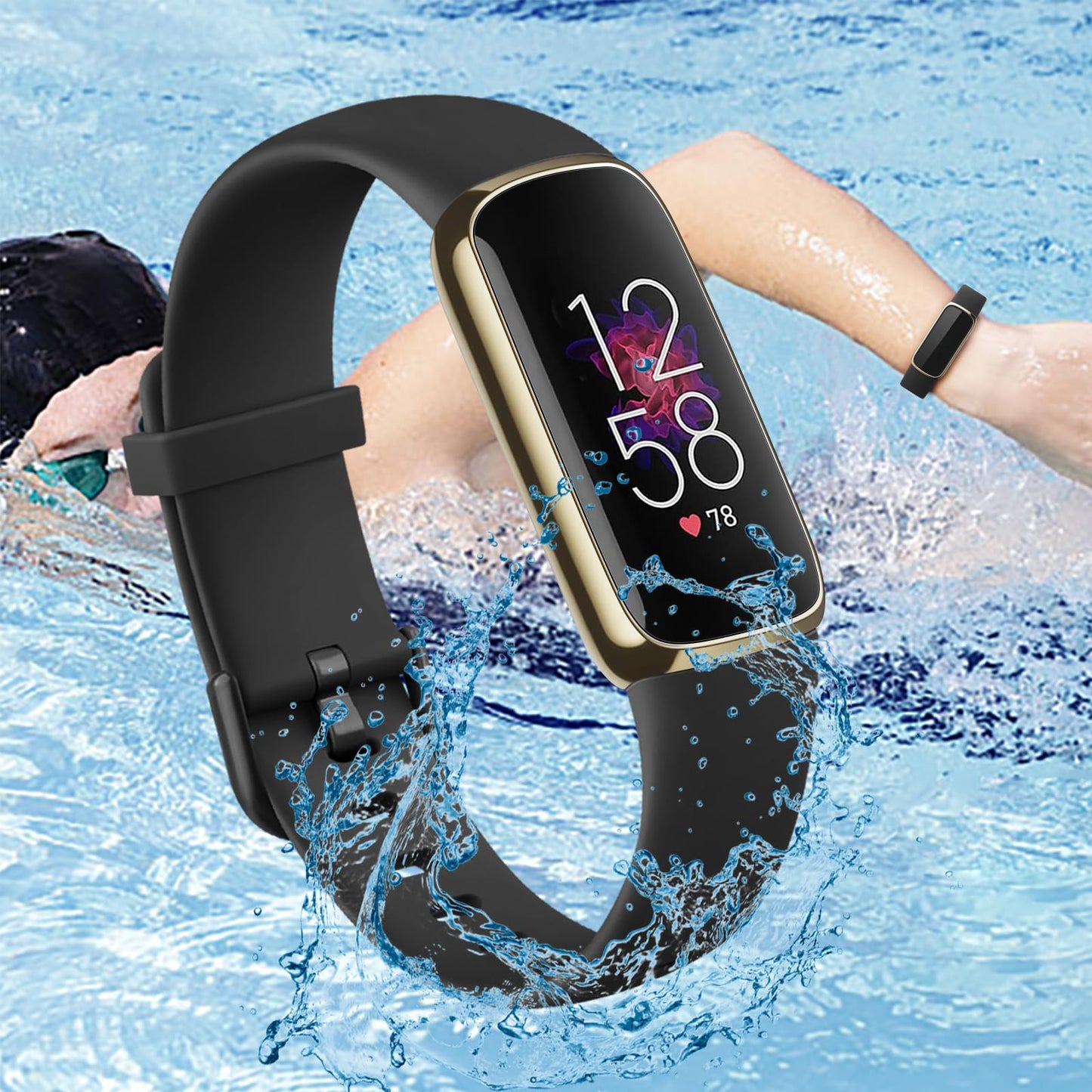 2 Pack Bands for Fitbit Luxe Bands Women Men, Soft Silicone Wristband Replacement Strap for Fitbit Luxe/Luxe Special Edition Fitness Tracker (Black/Black, Small)