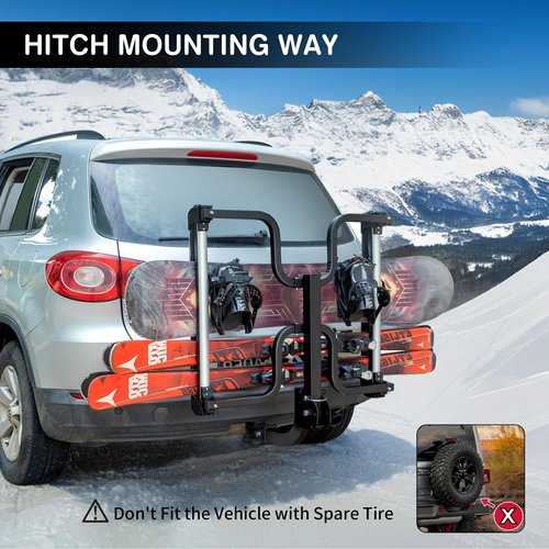 Leader Accessories Folding Hitch Mounted Ski & Snowboard Rack, Adjustable Snowboard Roof Racks Hold 4 Snowboard or 6 Skis with Anti-Theft Lock, Fits 2" Receiver and Most Cross Bars