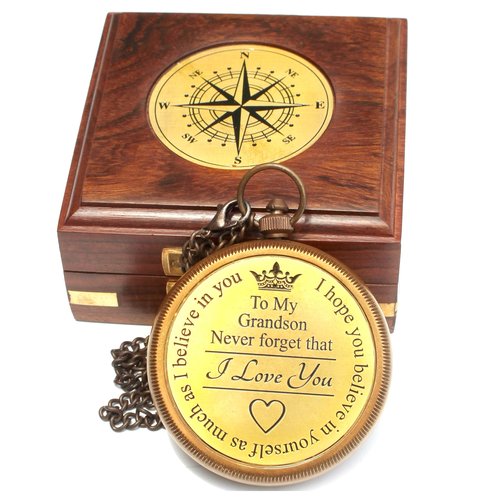 Gift for Grandson Engraved Compass Memory Present to My Grandson Gift idea by Grandpa Grandma for Teen Boys