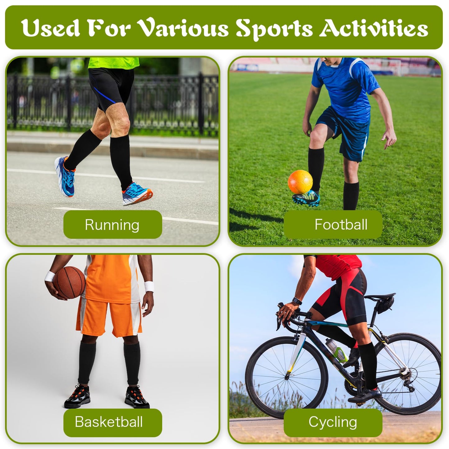 3 Pairs Soccer Leg Sleeves Kid Soccer Sleeve Socks Sock Pre-Cut Soccers Sleeves Athletic Socks for Youth Boys Girls Men Women Football Baseball Softball Rugby Festival Gifts 13.78 Inch Black Nylon