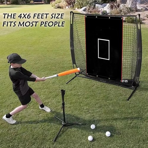 IsleWood 4'x6' Baseball Backstop 600D Oxford Fabric with Strike Zone & Catcher Visuals Portable Batting Cage Net Saver Weather-Resistant Backdrop for Pitching Practice Indoor/Outdoor Use