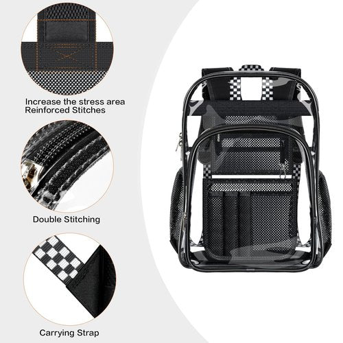PAMANO Clear Backpack Transparent Heavy Duty Bookbag See Through Bag for College Work Travel Security, Black