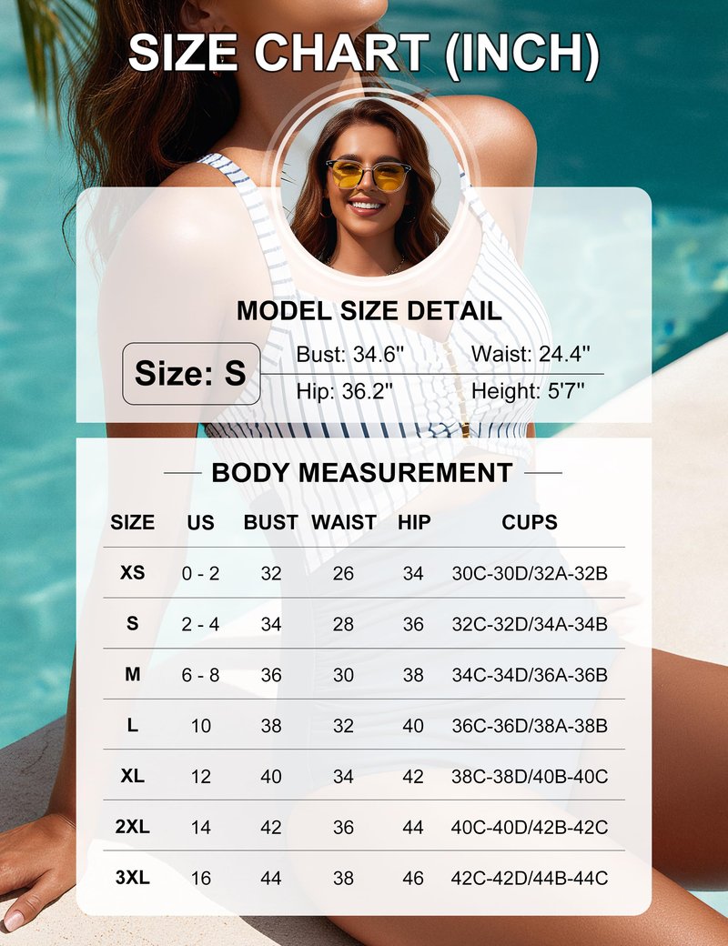 Blooming Jelly Womens Tummy Control One Piece Swimsuits Full Coverage Long Torso Bathing Suit Modest Curvy Swimwear (L, Blue Striped)