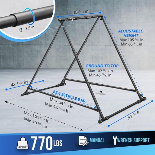 Yes4All Robust Freestanding Pull Up & Chin Up Bar, 126 Levels Adjustable & 770 lbs Capacity Foldable Pull Up Bar Station