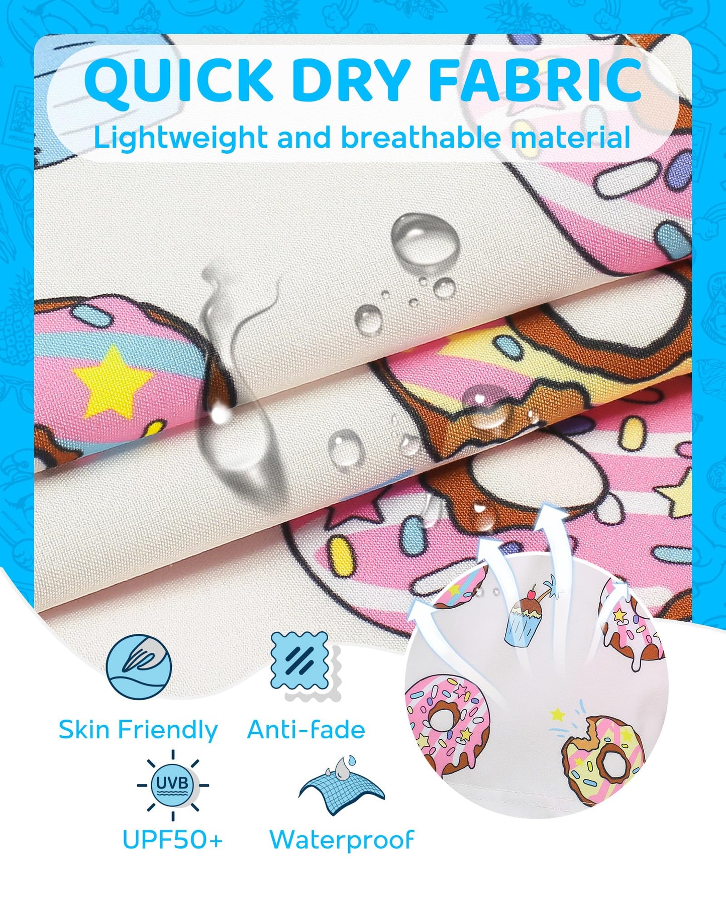 maamgic Boys Swim Trunks with Compression Liner 4-Way Stretch Quick Dry Swim Shorts Swimming Trunks Toddler Donut White 4T