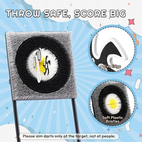 A11N SPORTS Axe Throwing Game with Steel Frame and Bristle Target, Safe Indoor Outdoor Target Game Set, Adjustable Height Yard Game with Axes & Stars for Backyard, Lawn, or Party Play (White/Yellow)